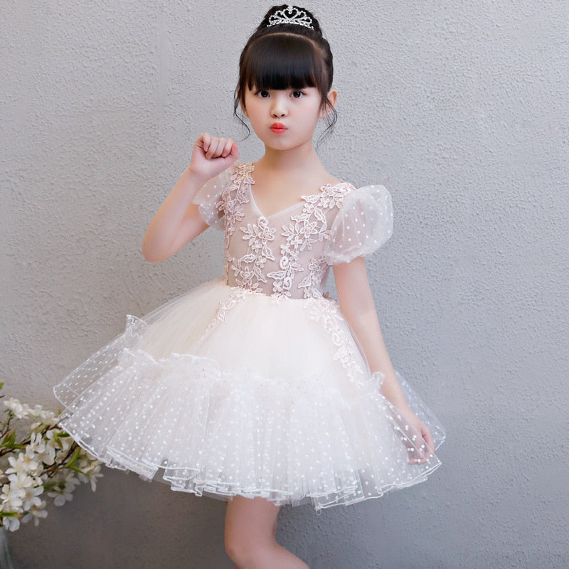 FG135 Elegant puff sleeve Flower Girl Dress - Nirvanafourteen