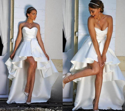 SS88 Simple satin strapless Hi-Lo Wedding Dresses