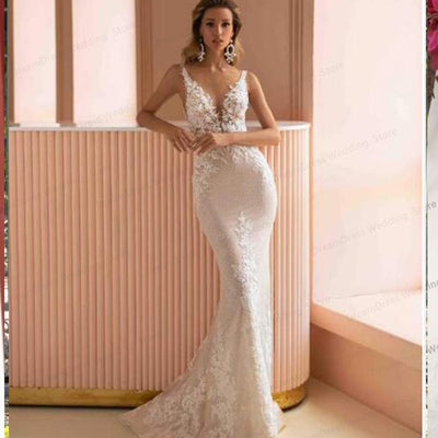 CW580 Mermaid Wedding dress with removable tulle train