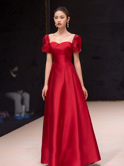 BH407 Simple Red satin Bridesmaid dress