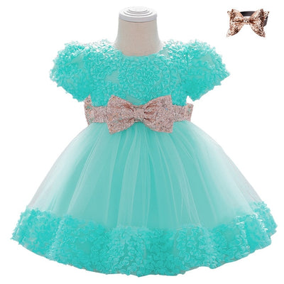 FG294 : 2Pcs Sequin Bow Flower Girl dresses (4 Colors)