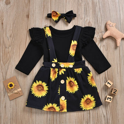 FG298: 2PCS Sets Sunflowers Girl outfits(Romper+Skirt)
