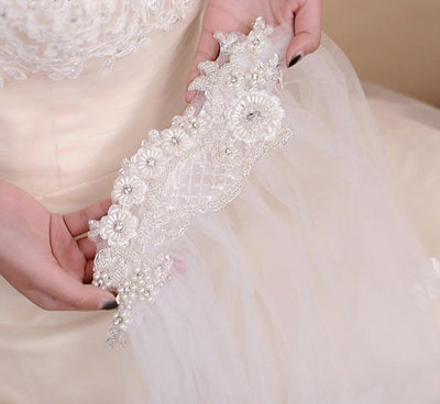 BV34 Real Photo Flowers Pearls Wedding Veil