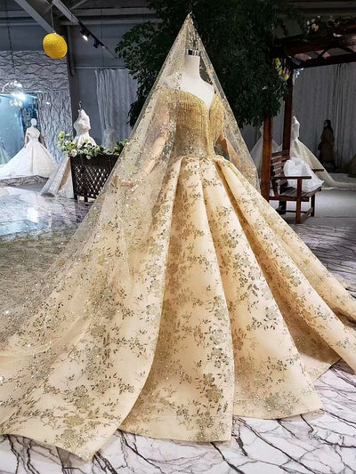 CG119 Luxury gold sweetheart tassel neckline wedding gown