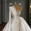 HW398 One Shoulder Long Sleeve mermaid Bridal gown with detachable Train