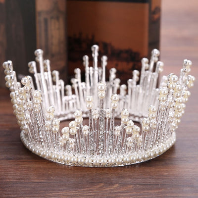 BJ142 Pearl Round Wedding Crowns(Silver/Gold)