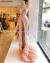 LG408 One Shoulder High Slit feather sequin Prom Dress