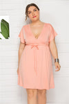 MX276 Simple deep v neck plus size dresses( 7 Colors )