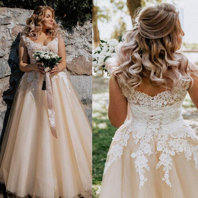 CW649 Plus Size V-neck A-line Garden Wedding Dress