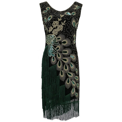MX306 Plus Size Peacock Embroidery Great Gatsby Dresses ( 4 Colors )