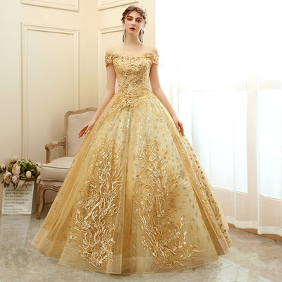 CG159 Real Photo Gold Quinceanera Dress