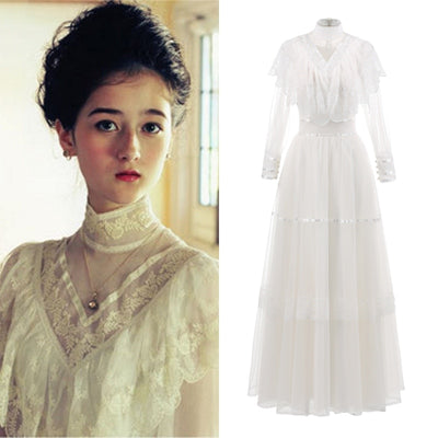 CW395 Real Sample Photo : Vintage high neck Wedding dress