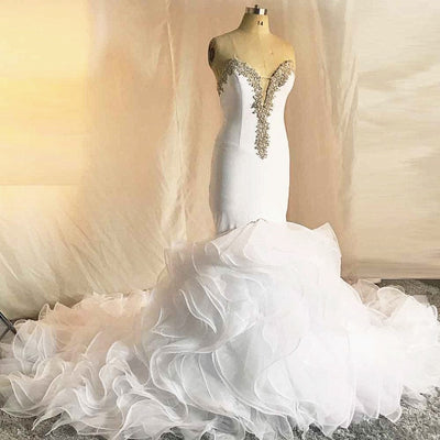 HW402 Real picture puffy ruffle mermaid Wedding dress