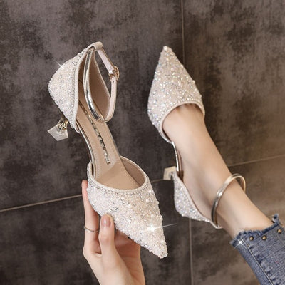 BS186 Glitter Ankle Strap Wedding Shoes ( 2 Colors )