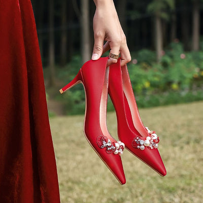 BS135 Pearls Wedding shoes (White/Red)