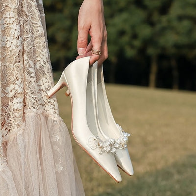 BS135 Pearls Wedding shoes (White/Red)