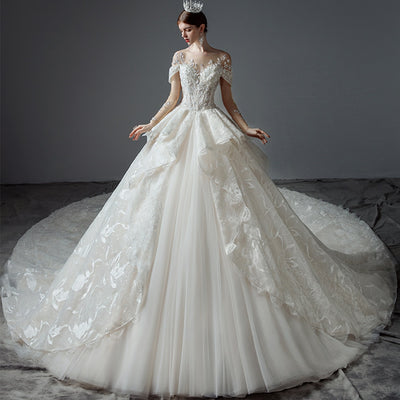 HW392 Sequined Wedding Gown with detachable sleeves