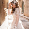 HW473 Puff sleeve feathers Wedding dress