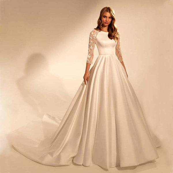 HW479 High quality Satin 3/4 sleeve Bridal dresses - Nirvanafourteen