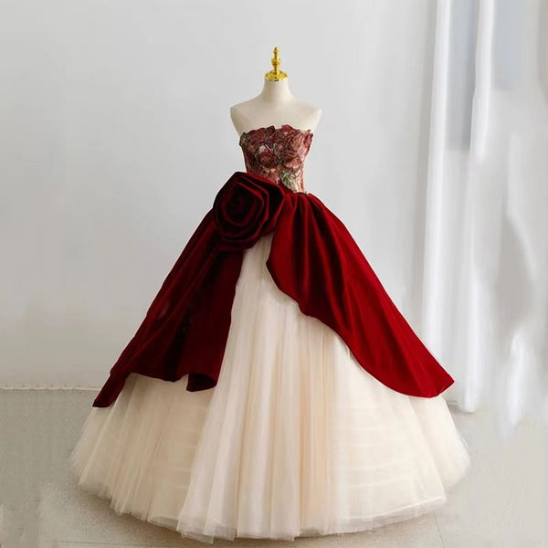 CG358 Burgundy Velvet Prom ball Gowns - Nirvanafourteen