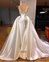 HW540 Satin wedding dress with detachable train