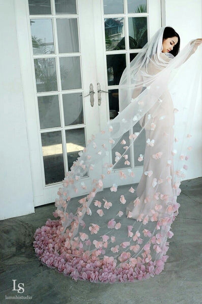 BV181 Wedding Veil with 3D Pink White Petals
