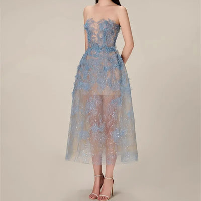 MX604 Mesh sequin Party dresses (Blue/Khaki)