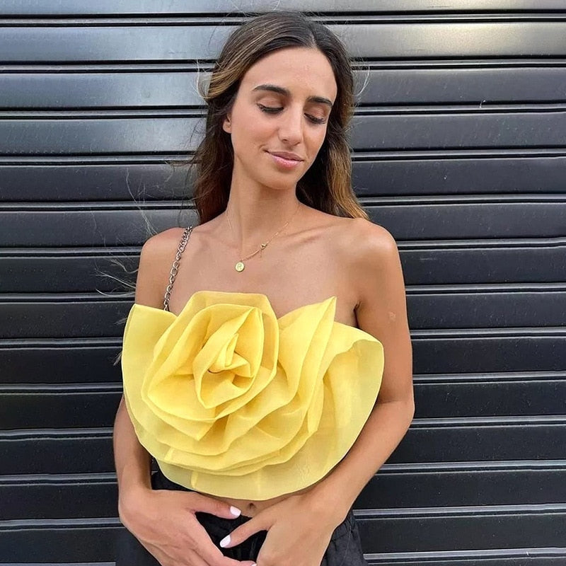 TJ189 Flower Crop Tops (Yellow/Black ) - Nirvanafourteen