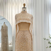LG631 Luxury Champagne pearls beaded Evening Gowns with Cape