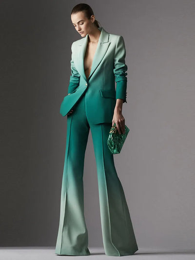TP109 :2pcs Fashion Gradient Blazer +Flare Pant (3 colors )