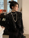 TJ160 Korean Coats sequins feathers