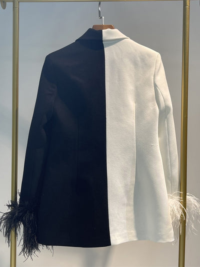 TJ161 Fashion Black and white feathers Blazers
