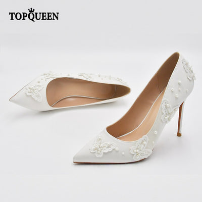 BS319 Satin Bridal shoes Butterfly Pearl Embroidered