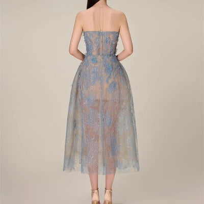 MX604 Mesh sequin Party dresses (Blue/Khaki)