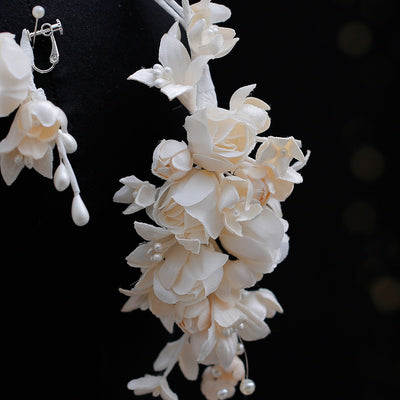 BJ554 Korean-style flower tassel Bridal headband+Earrings