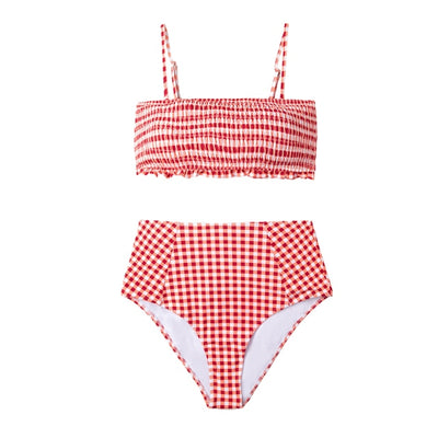SW26 Sweety Red & white Gingham Smocked Bikinis Set