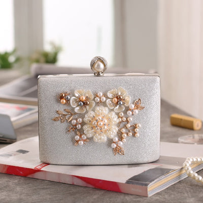 CB242 Flower pearls beading Evening Clutch Purse ( 2 Colors )