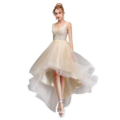 BH255 V-neck Backless asymmetrical Party Gown (Custom Colors)