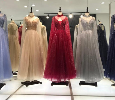 PP358 Sequin A-line Evening dresses+ cape (5 Colors )