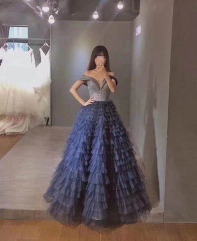 LG339 Real Photo puffy ruffle Evening gowns(7 Colors)