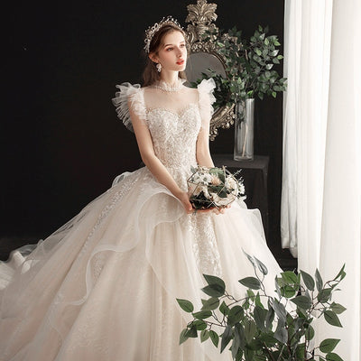 CW415 Light Champagne Beading A-line Wedding Gown