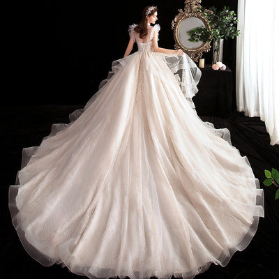 CW415 Light Champagne Beading A-line Wedding Gown