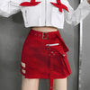 CK31 Gothic Punk Style High Waist Side Hollow Out Skirt(Red/Black)
