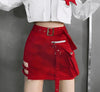 CK31 Gothic Punk Style High Waist Side Hollow Out Skirt(Red/Black)