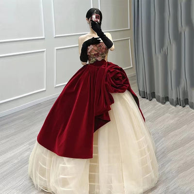 CG358 Burgundy Velvet Prom ball Gowns