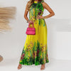 MX572 Summer Halter Pleated Dresses (Yellow/Red)