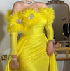 PP594 Off the Shoulder Feathers mermaid satin Prom dress