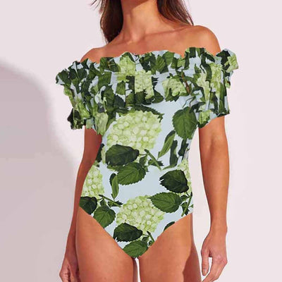 SW92 Green floral print One Piece Swimsuit