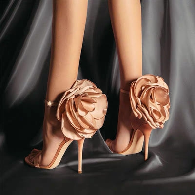 BS50 Silk Flower cover Bridal Heels (Pink/Black)