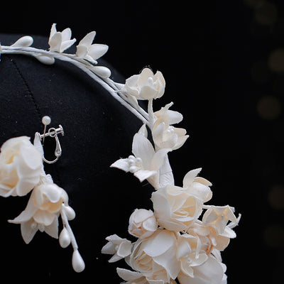 BJ554 Korean-style flower tassel Bridal headband+Earrings